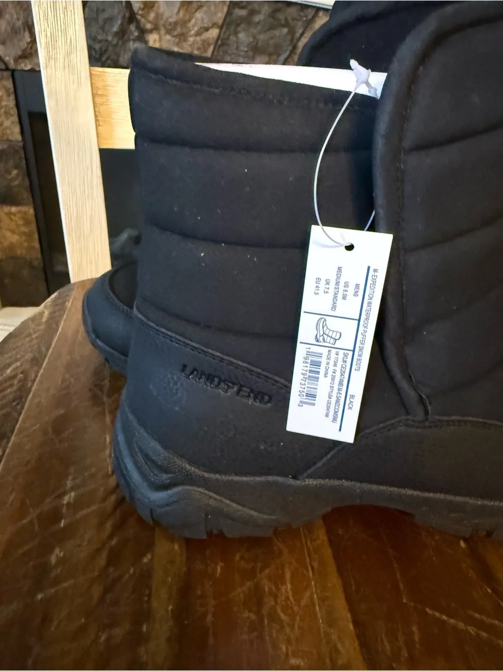 Lands' End Mens Expedition Waterproof Insulated Puffer Snow Boot Sz 8.5M Black